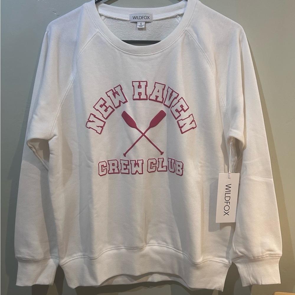 WILDFOX Crew Club White & Pink Keely Graphic Sweatshirt. Women’s Size Small NWTS - Picture 1 of 6